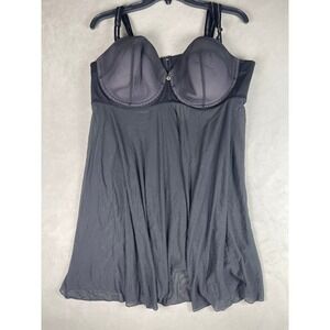 Ashley Graham Black Purple Pinstripe Underwire Babydoll Chemise Lingerie  2X